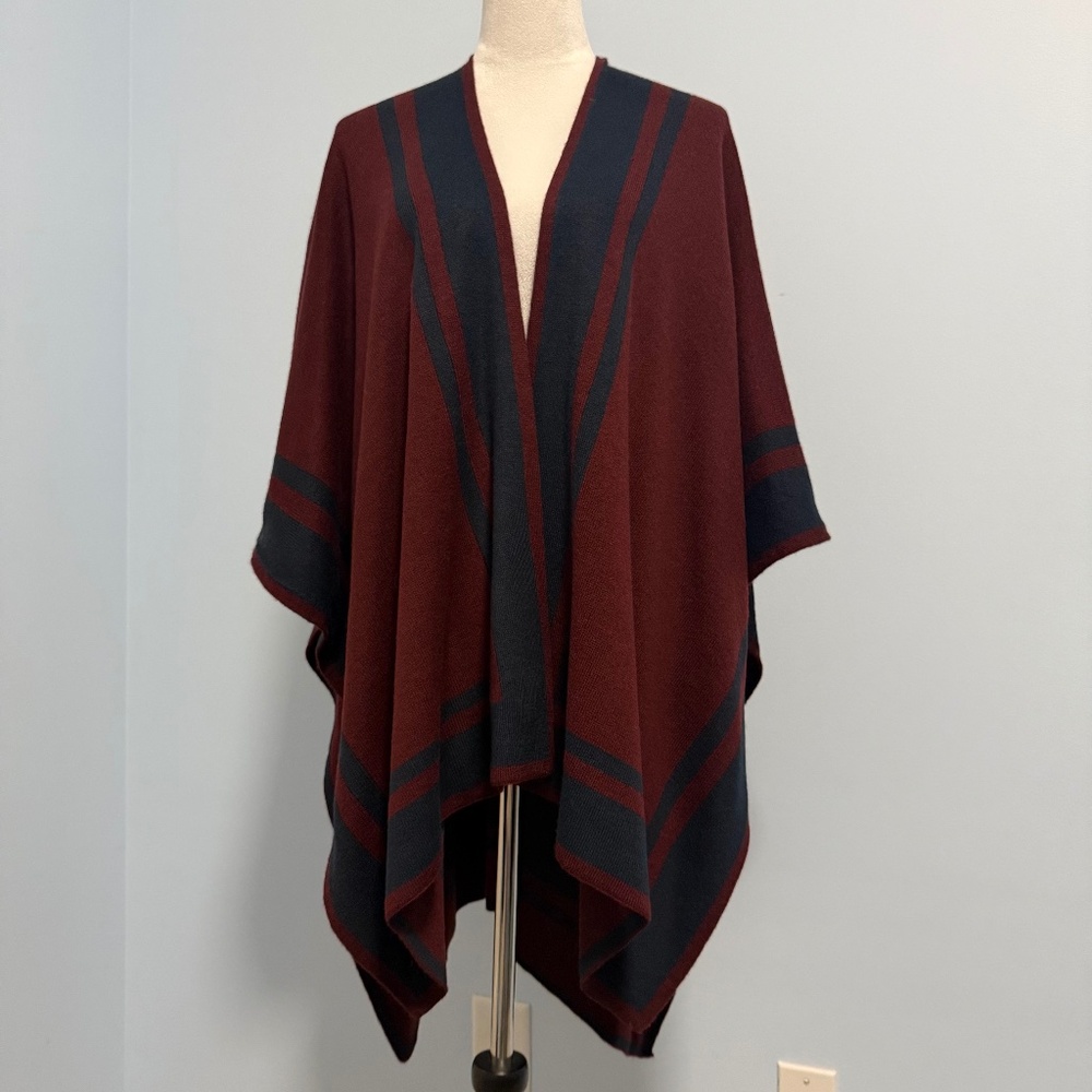 Lauren Ralph Lauren Burgundy and Navy Open Front Poncho